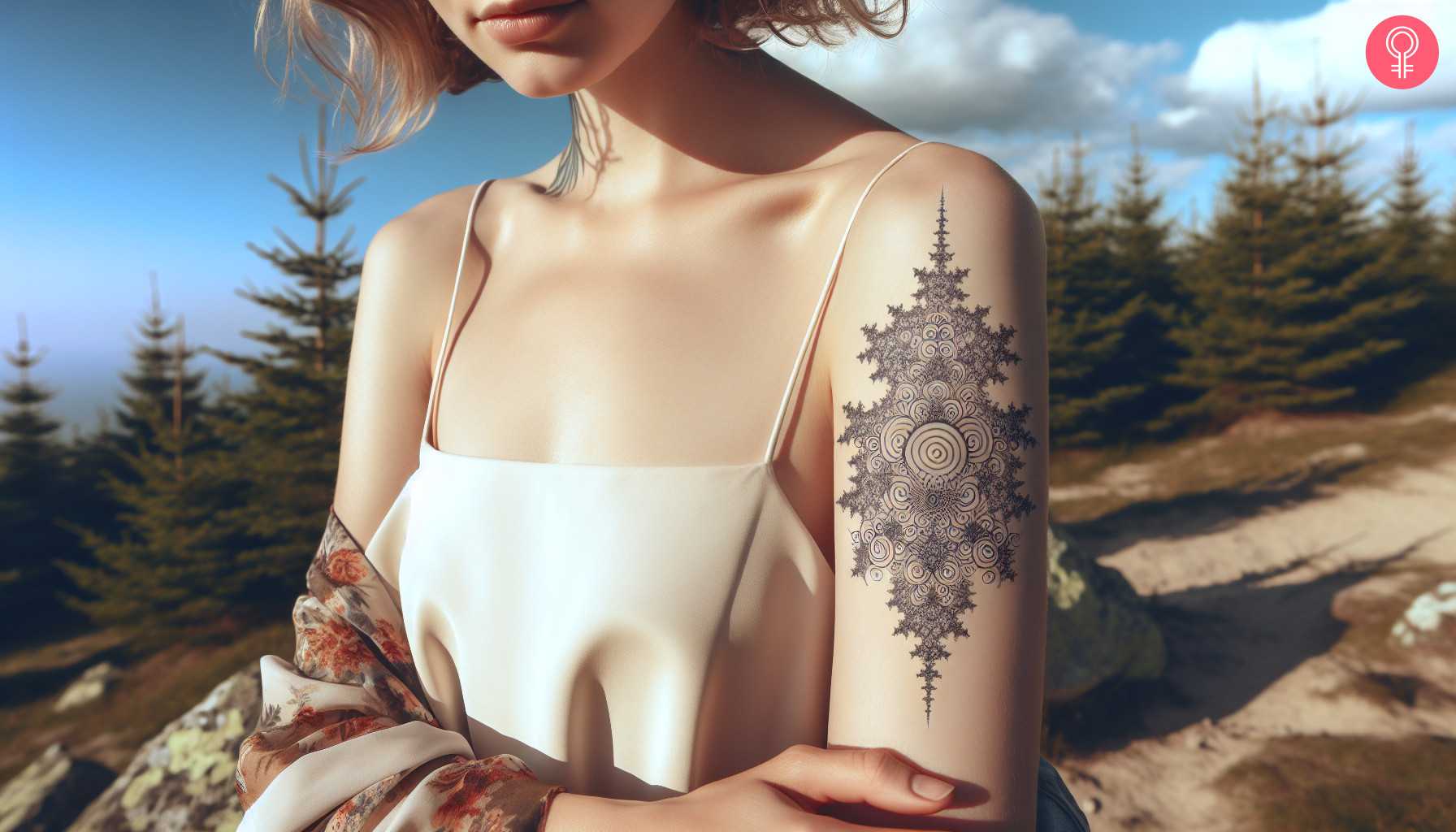 Minimalist fractal tattoo on a woman’s arm