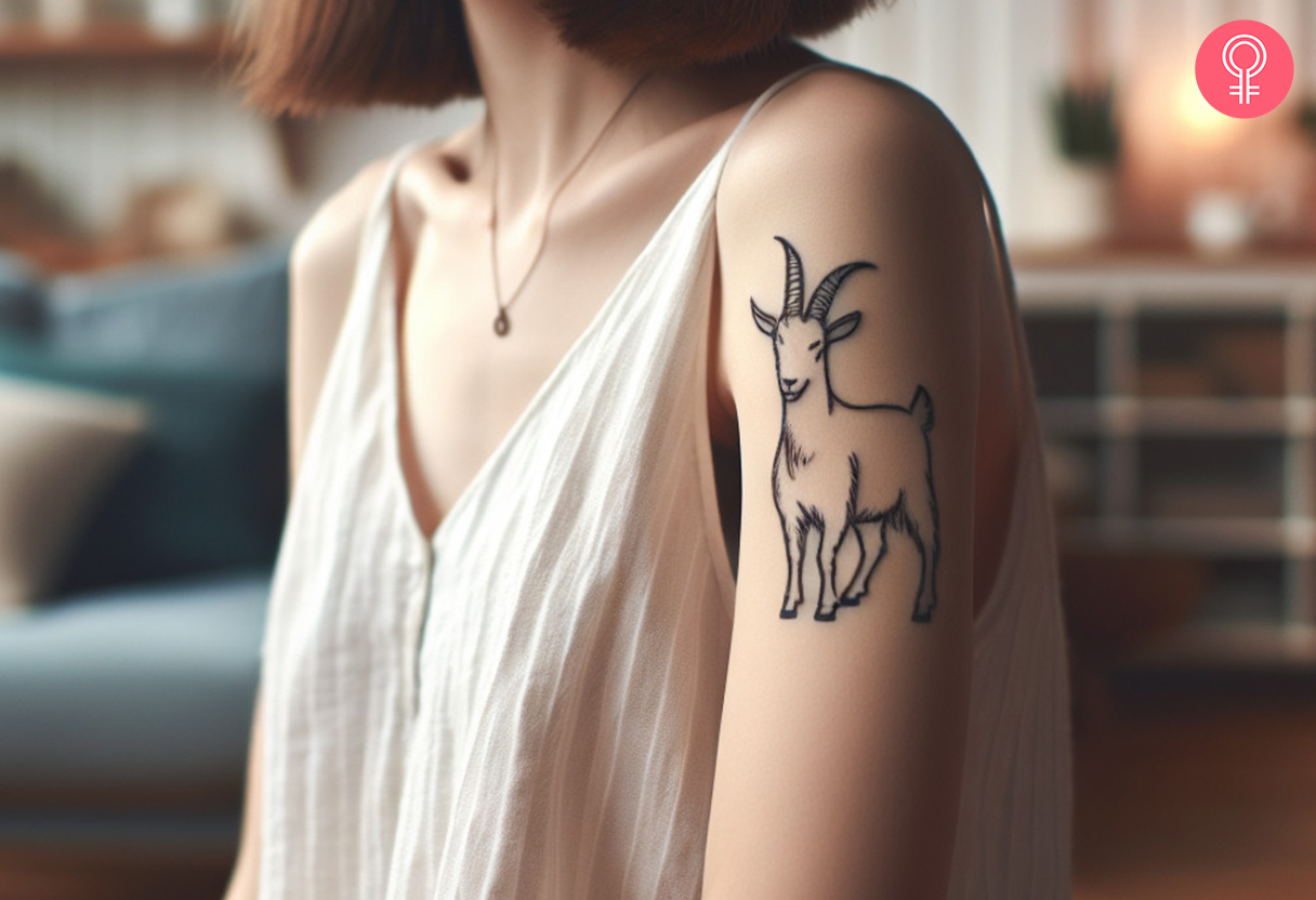 Minimalist goat tattoo on the upper arm