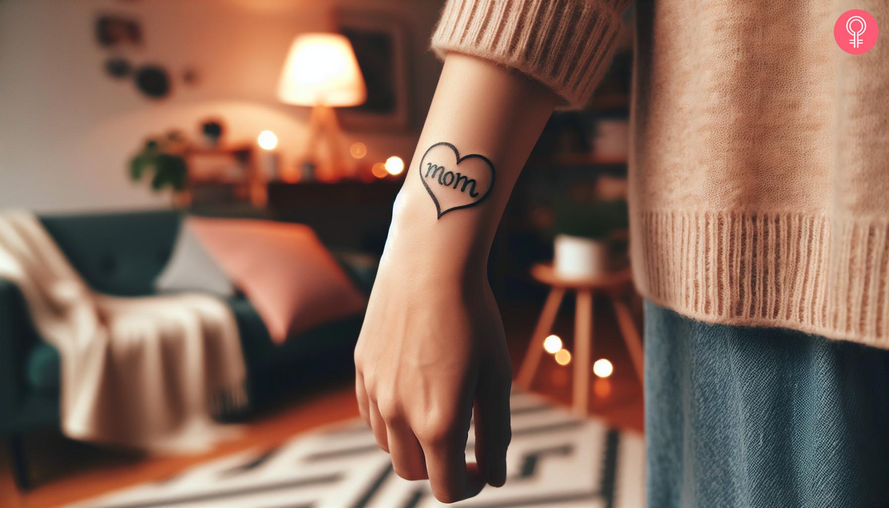 Minimalist mom heart tattoo on wrist