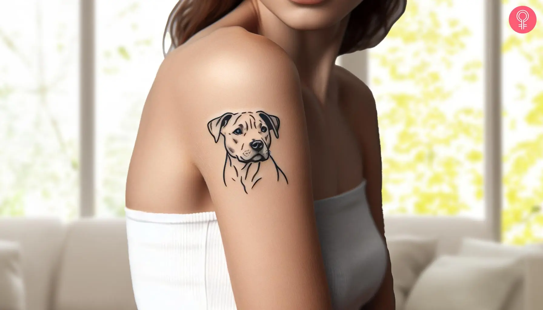 Minimalist simple pitbull tattoo on the upper arm