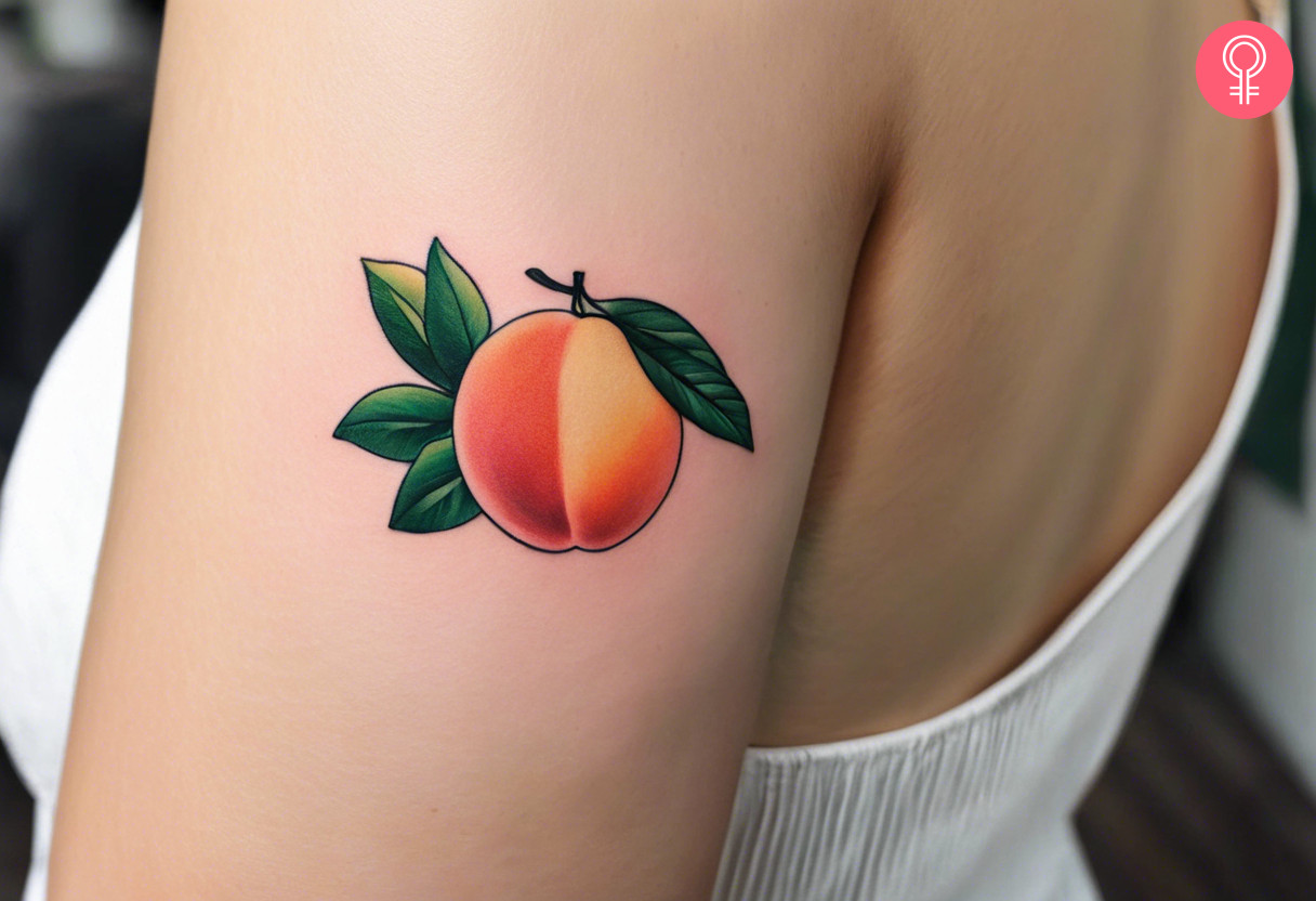 Minimalist small peach tattoo on the arm