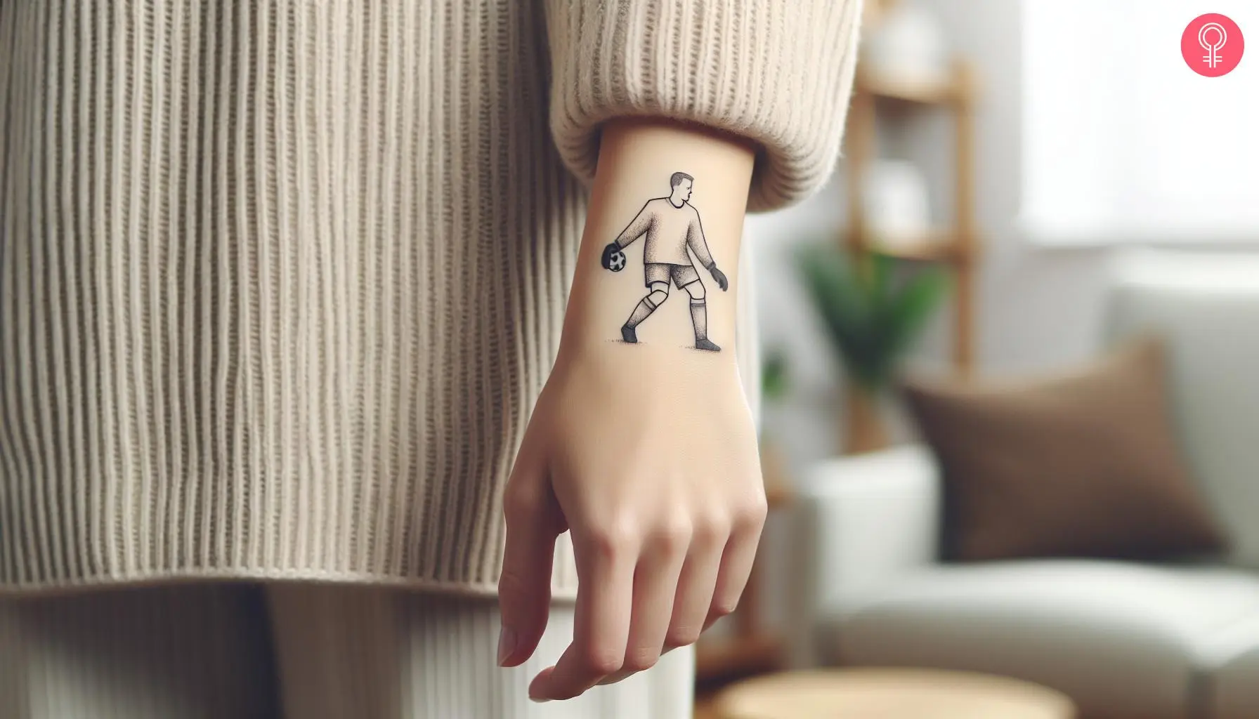 Minimalist soccer goalie tattoo on the wrist