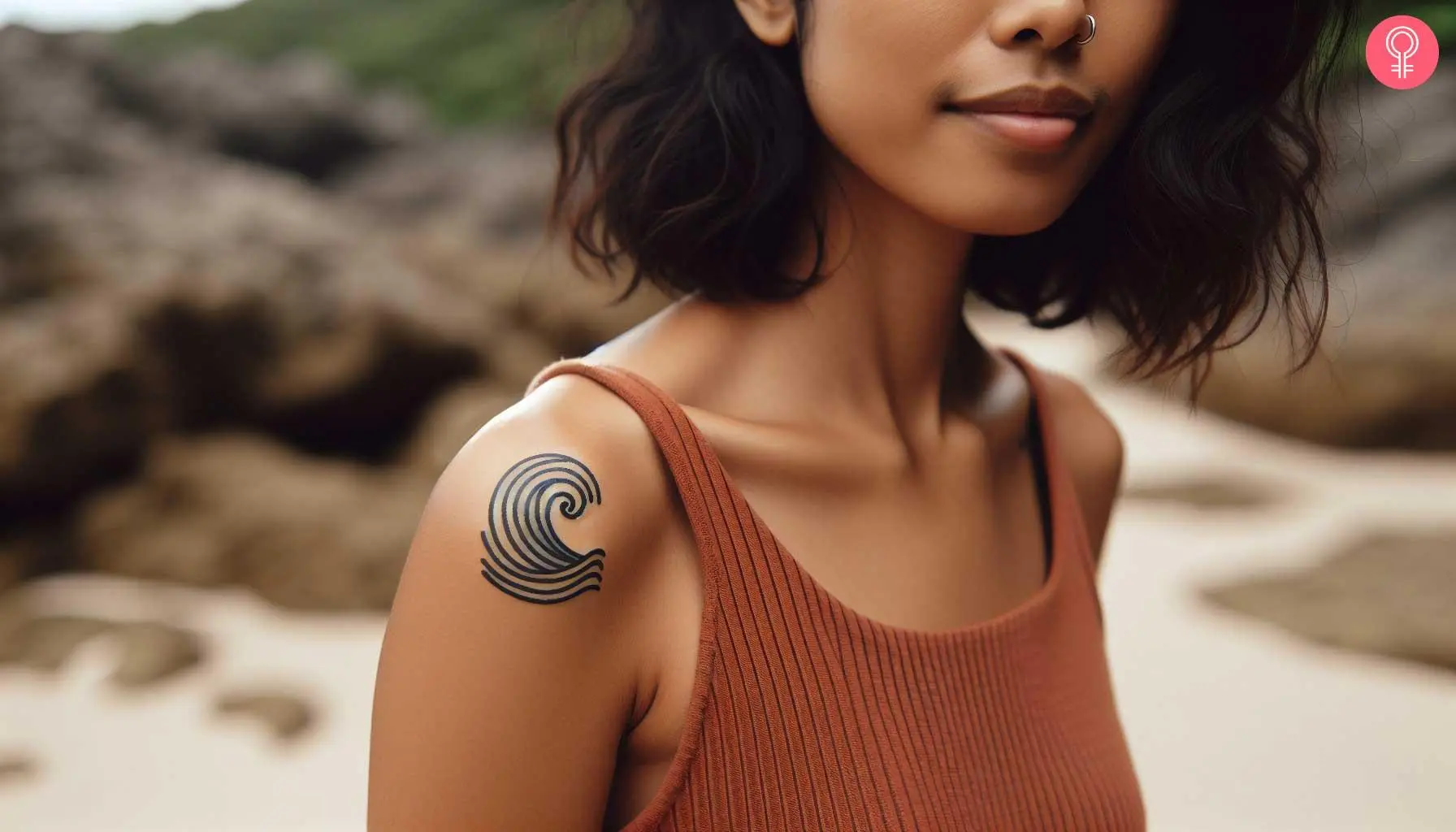 Minimalist wave tattoo on the upper arm