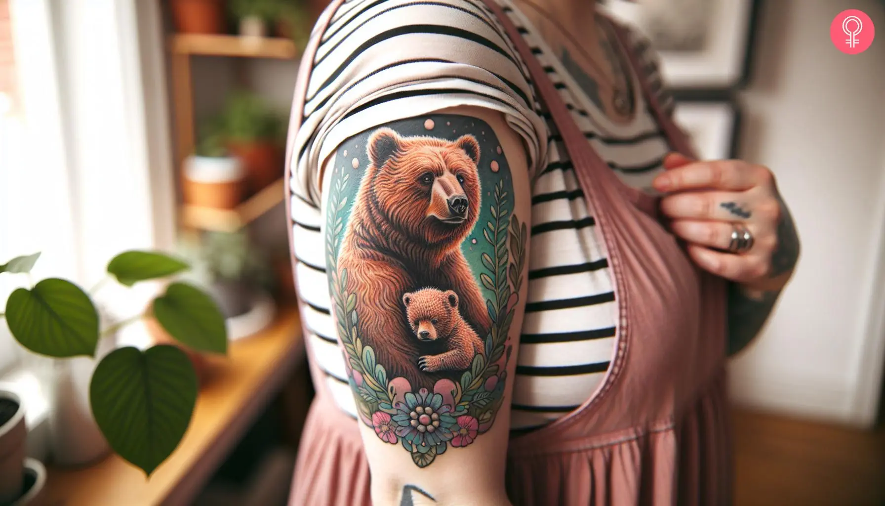 Momma bear tattoo on the upper arm