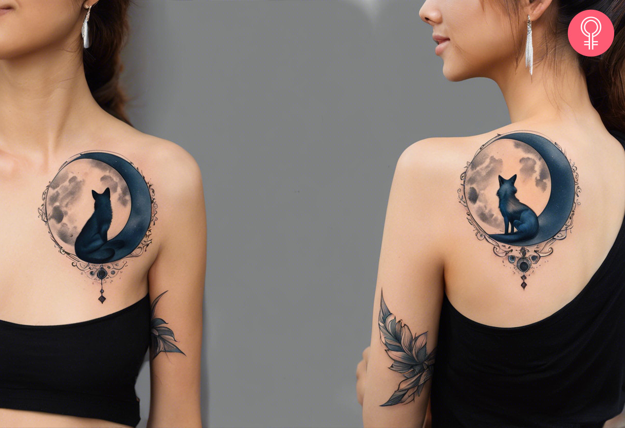 Moon And Fox Twin Tattoo