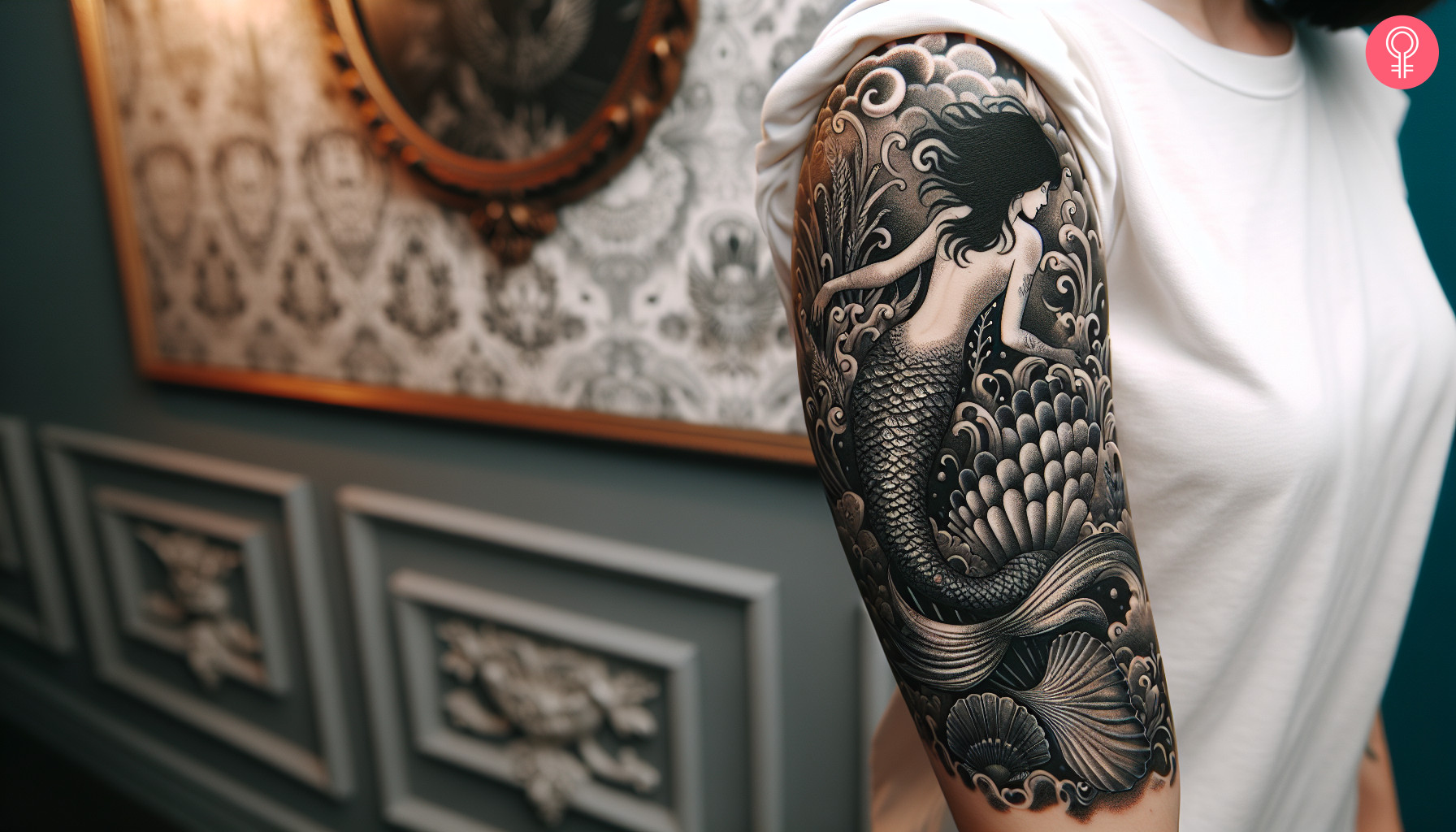 Mythology siren tattoo on the upper arm