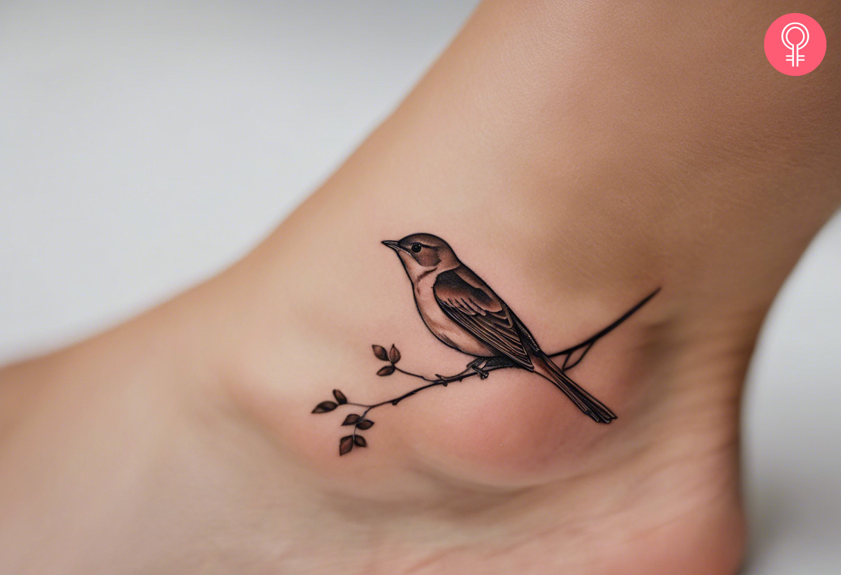 Nightingale tattoo on a woman’s ankle