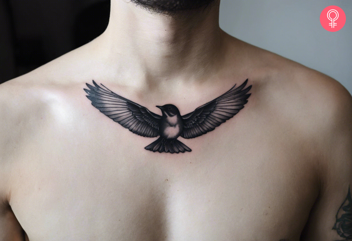 Nightingale tattoo on a man’s chest