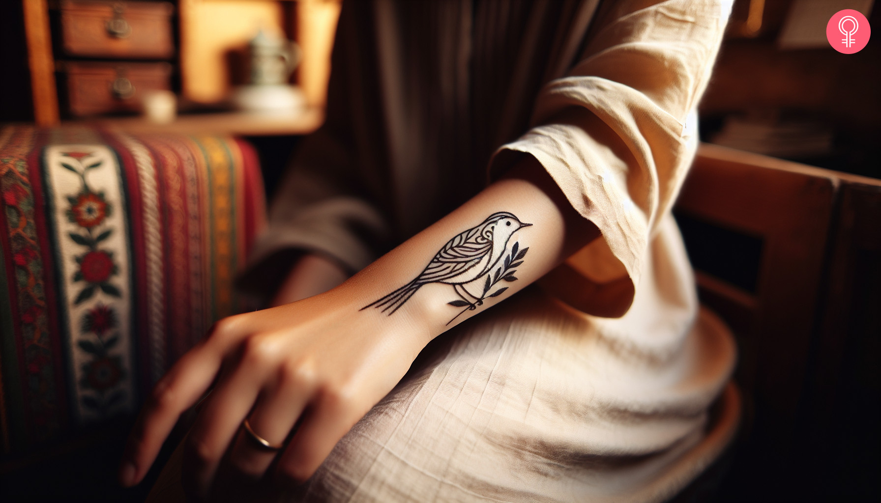 Nightingale tattoo on a woman’s wrist