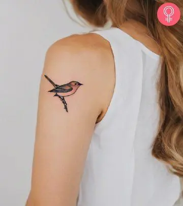 A woman with a colored barn owl tattoo on her upper arm