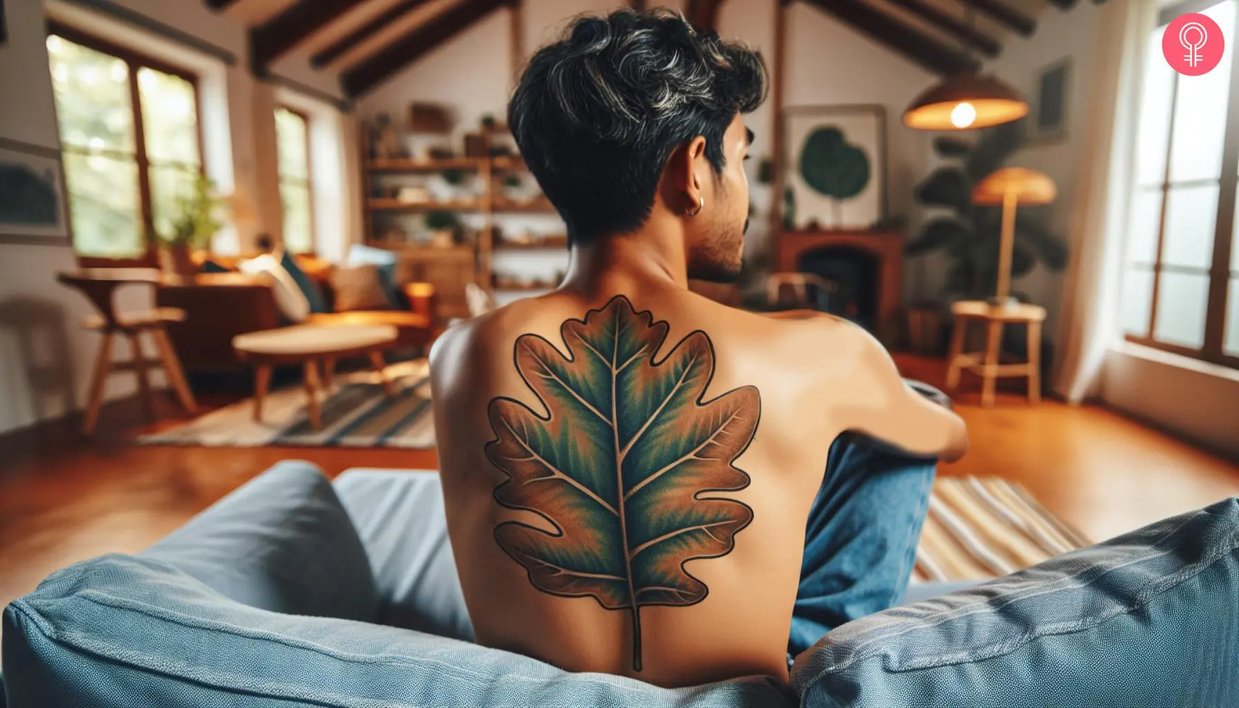 Oak leaf tattoo on the back