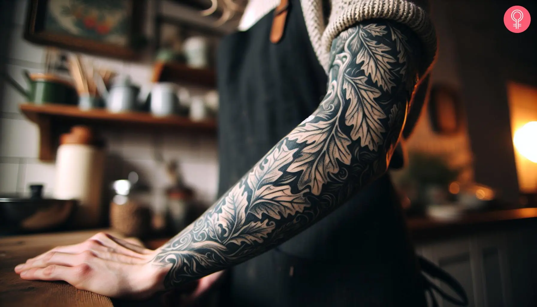 Oak leaf tattoo on the sleeve