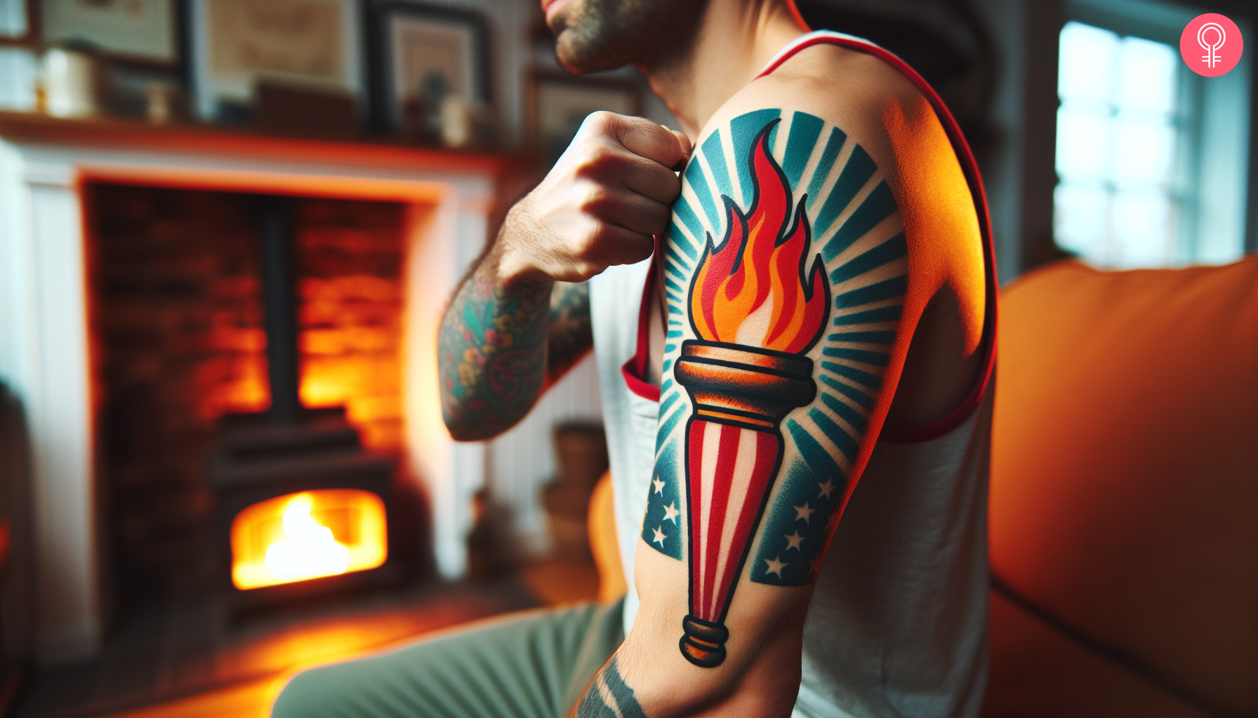 Old school traditional tattoo on the upper arm of a man