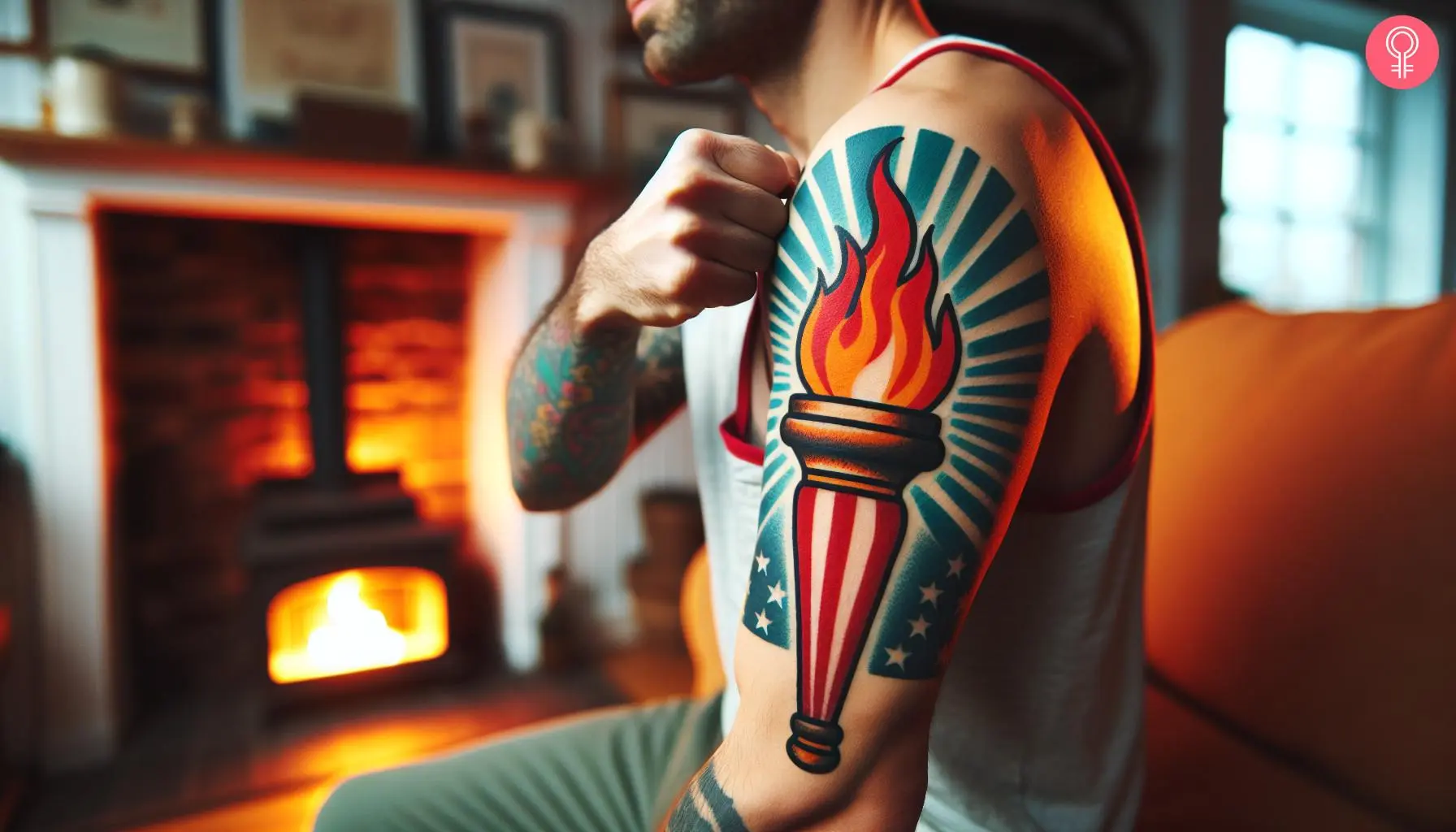 Old school traditional tattoo on the upper arm of a man