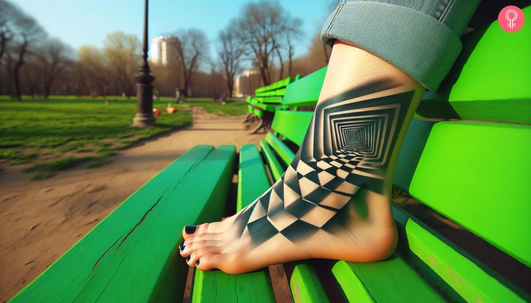 Optical illusion 4D tattoo on the foot of a woman