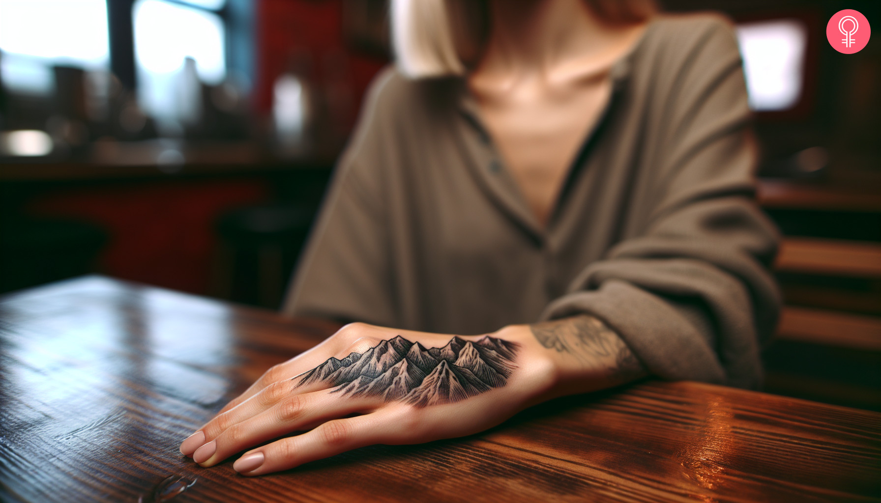 Outdoor tattoo on the hand of a woman