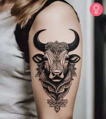 Woman with an optical illusion tattoo on the arm