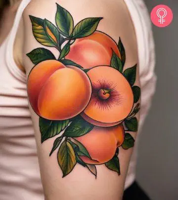 Peach fruits tattoo on the arm