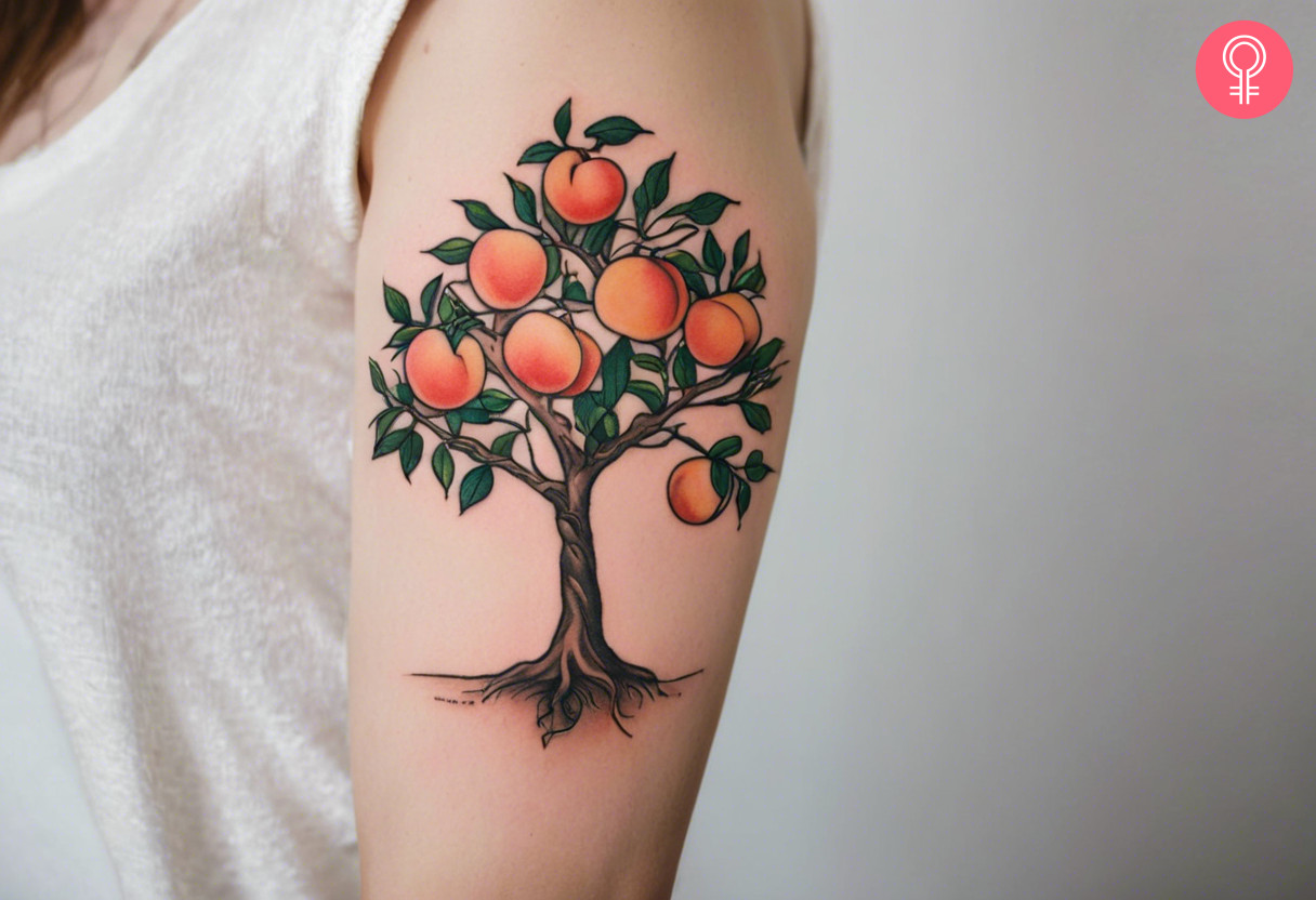 Peach tree tattoo on the arm