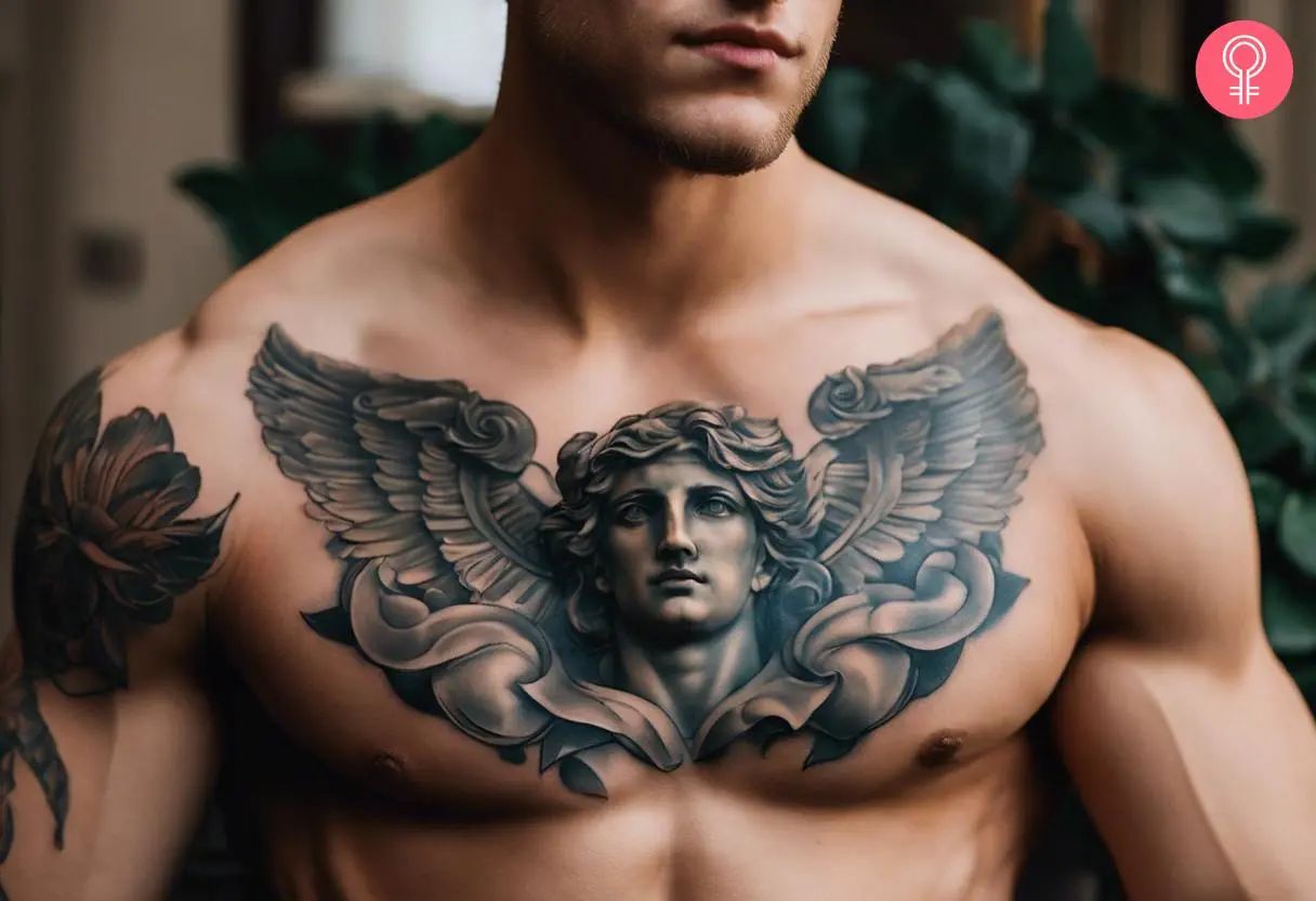 Perseus tattoo on the chest of a man