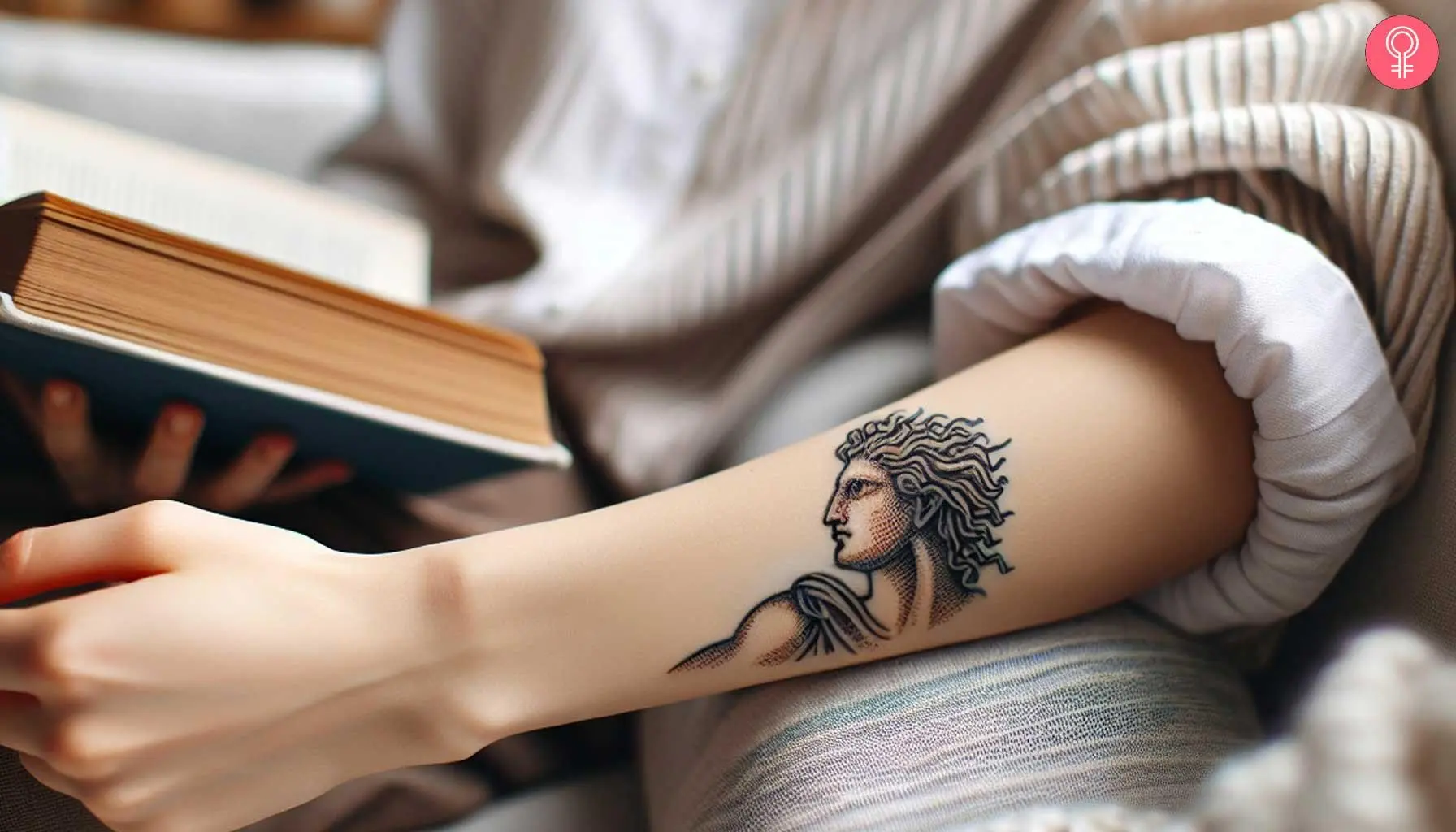 Perseus tattoo on the forearm of a woman