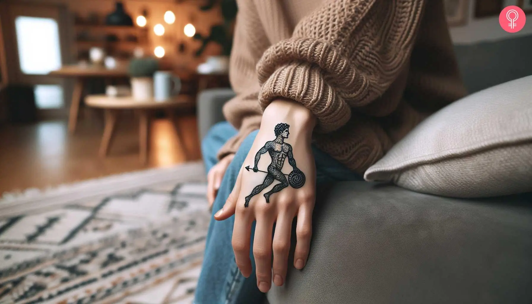 Perseus tattoo on the hand of a woman