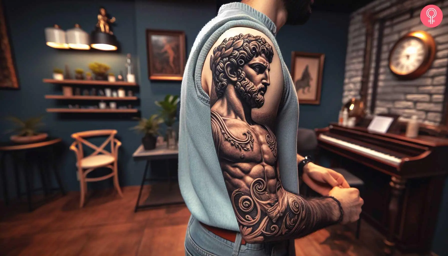 Perseus tattoo on the sleeve of a ma