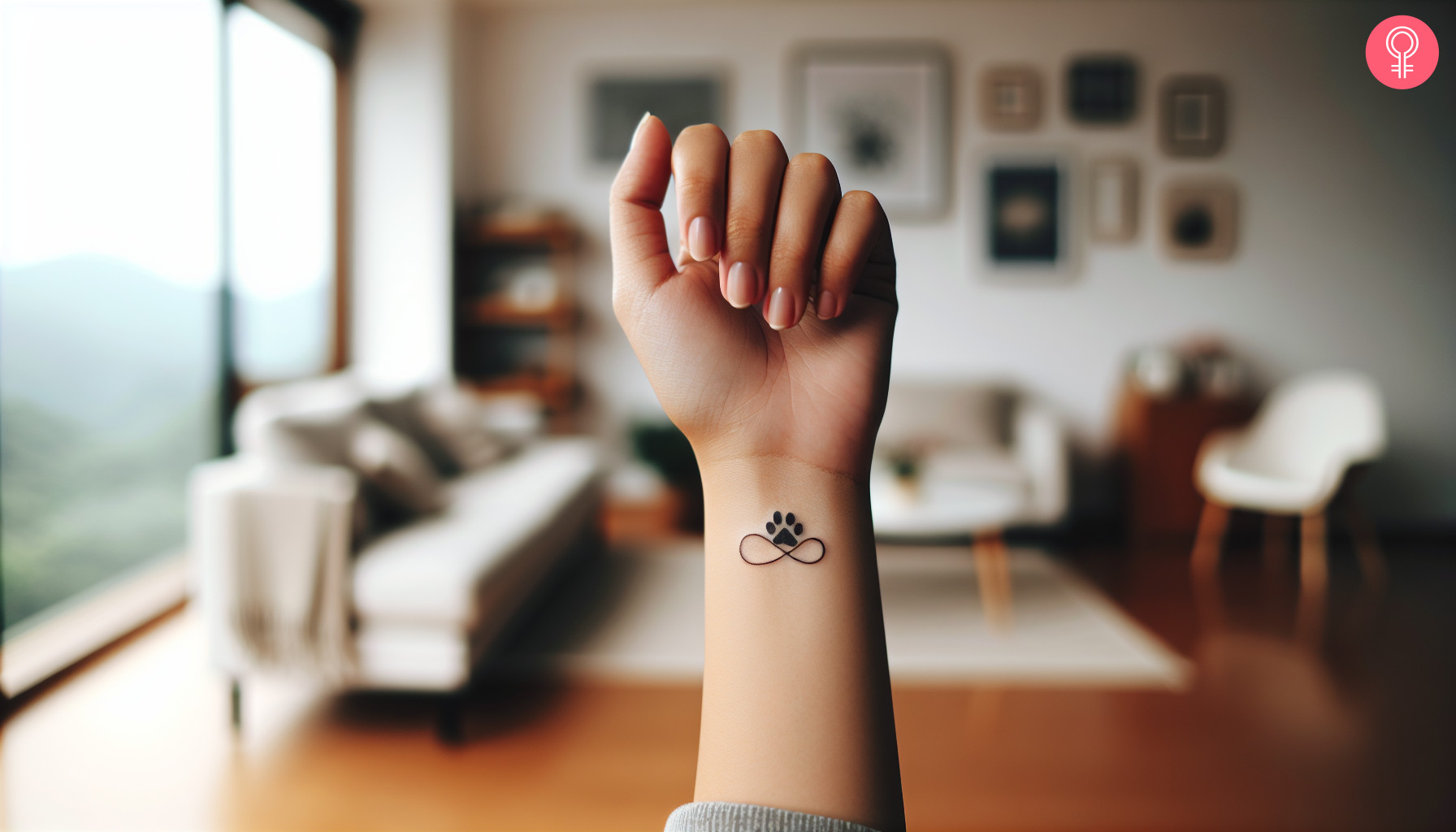 Pet paw and the infinity sign tattoo on the wrist