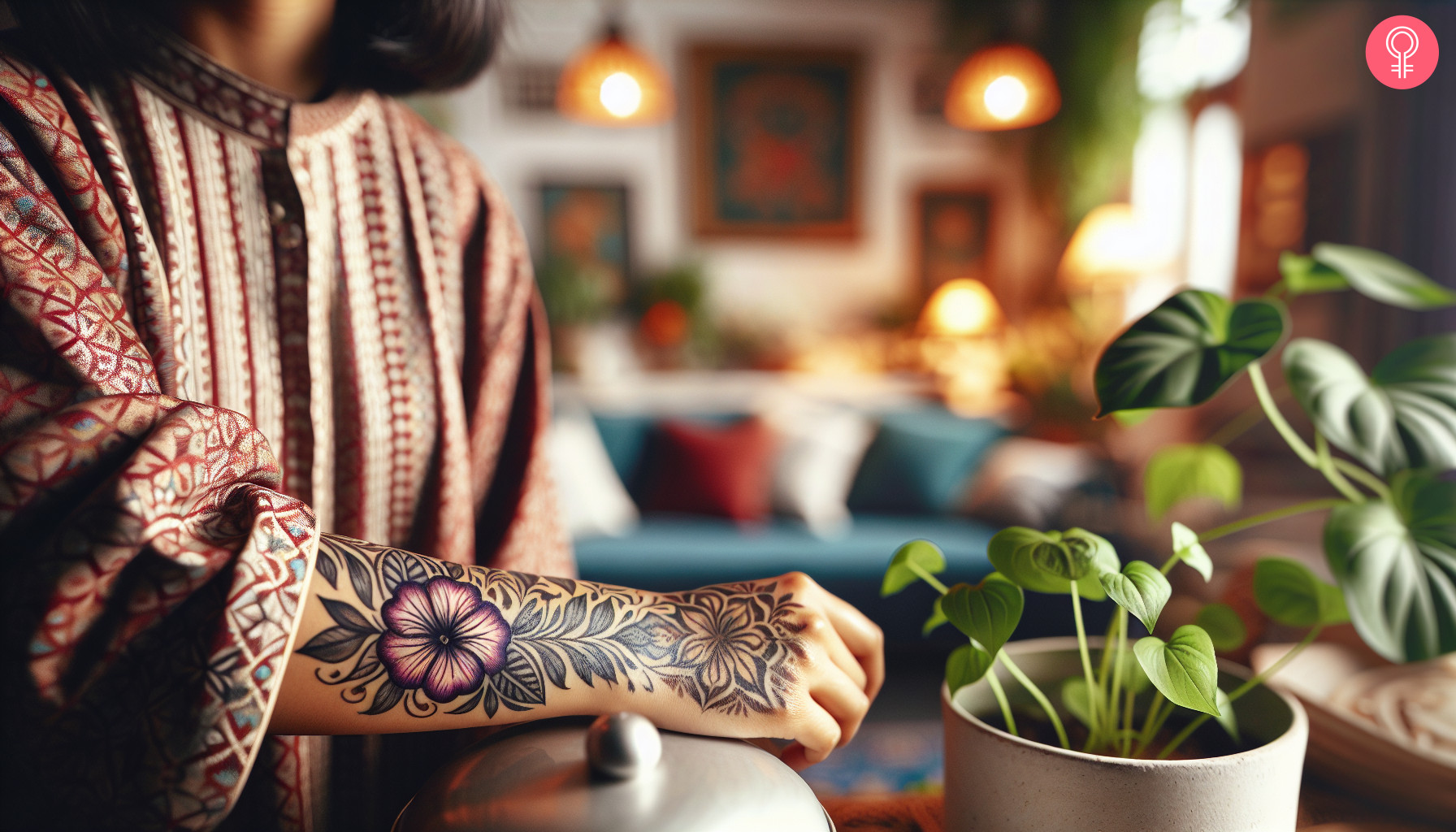 A wrist tattoo featuring a petunia flower