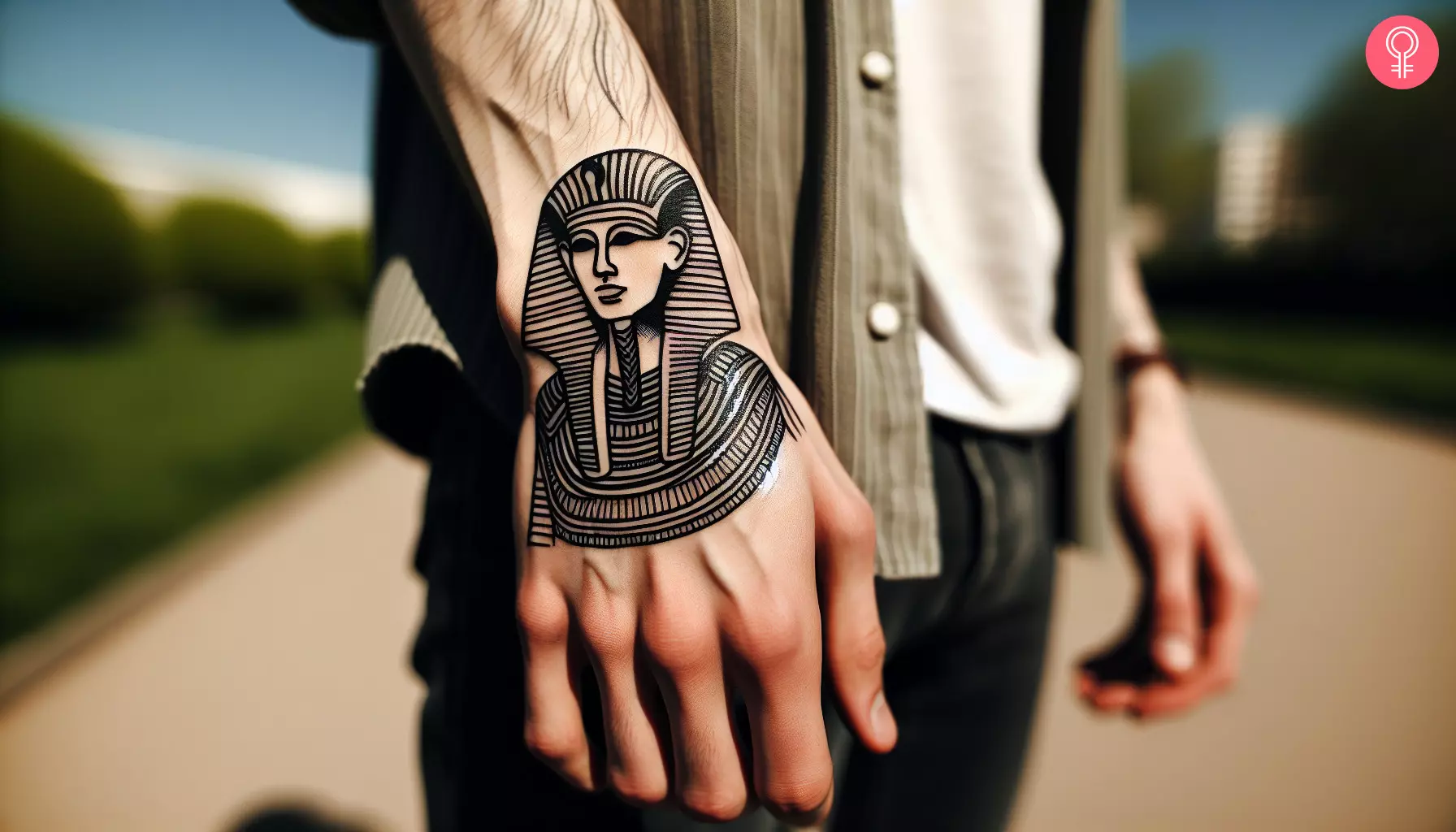 Pharaoh tattoo on the hand of a man