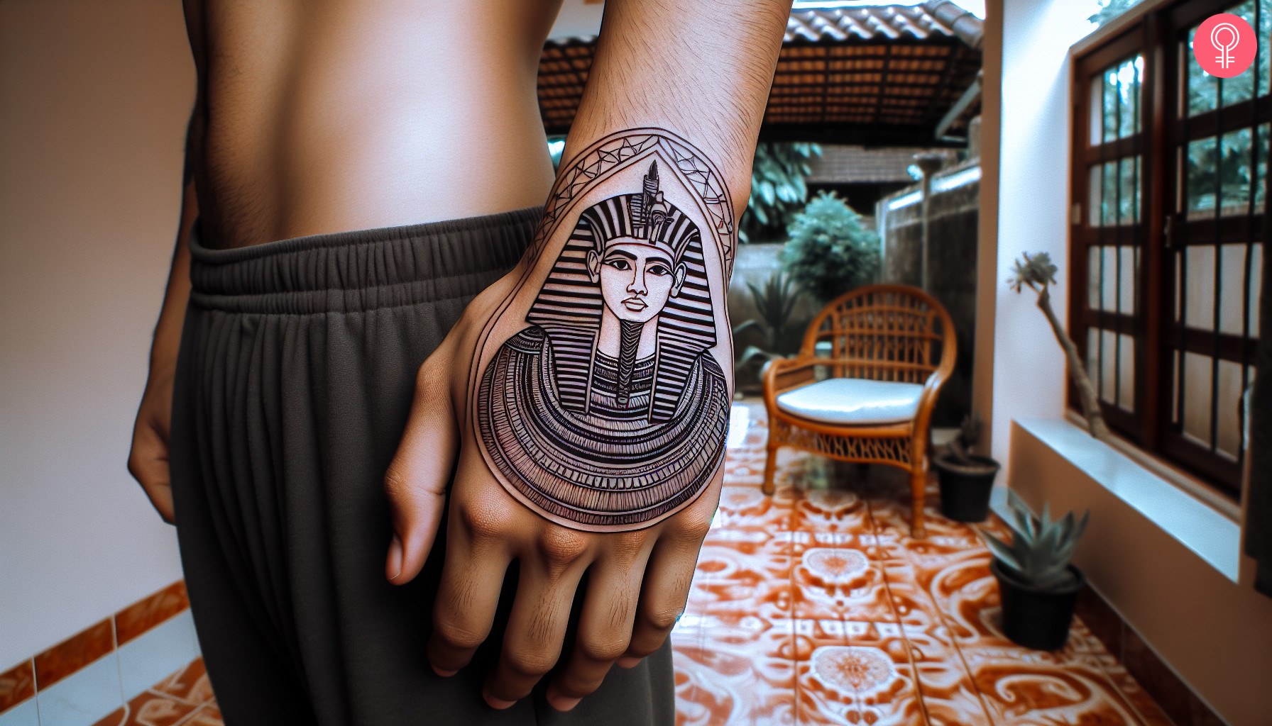 Pharaoh tattoo on the hand of a man