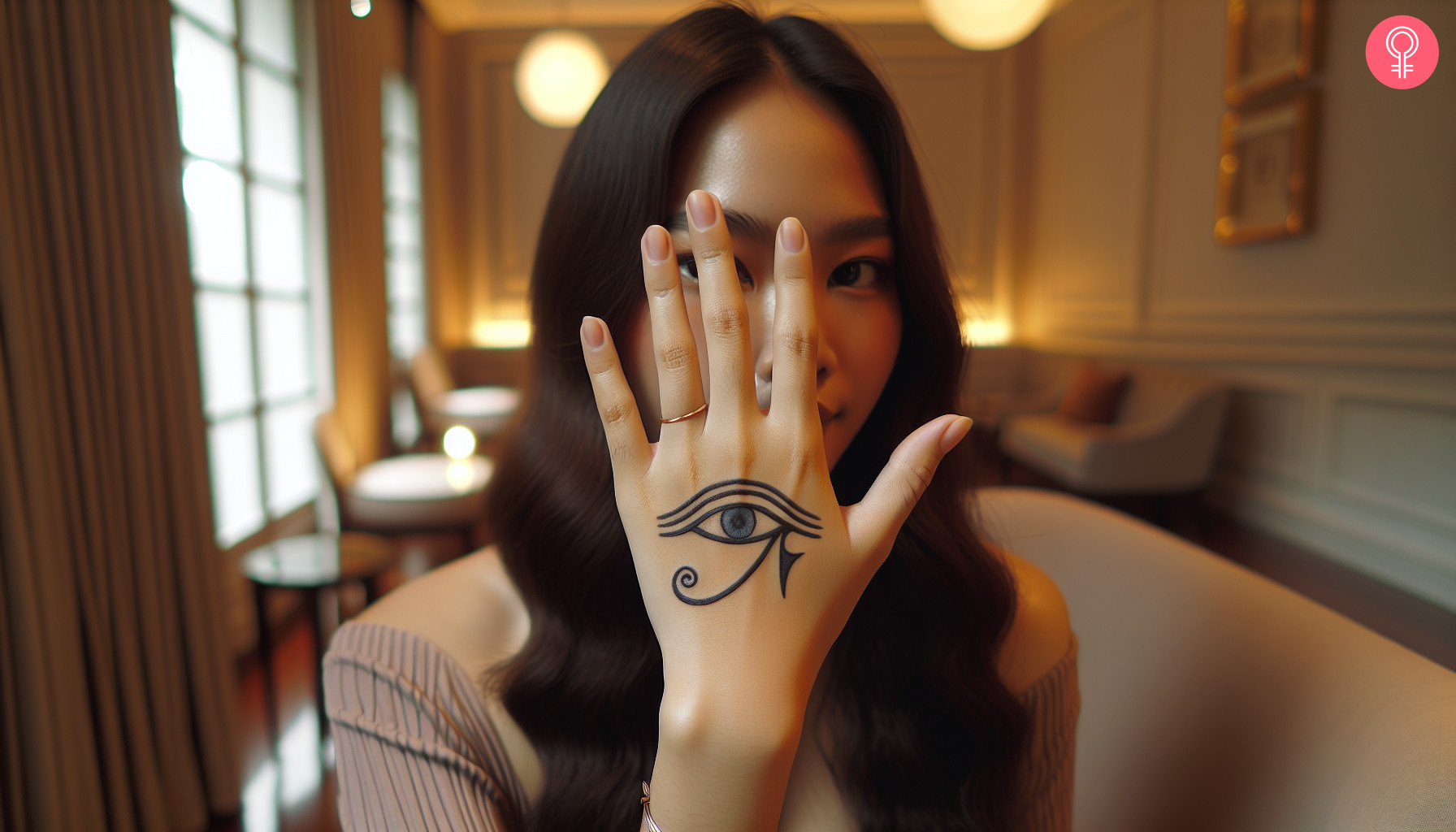 Philosophy tattoo on the hand of a woman