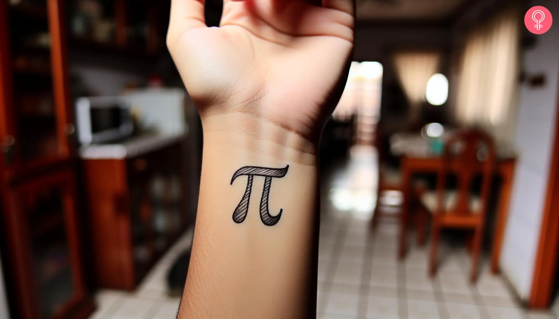 Pi outline tattoo on the wrist of a man