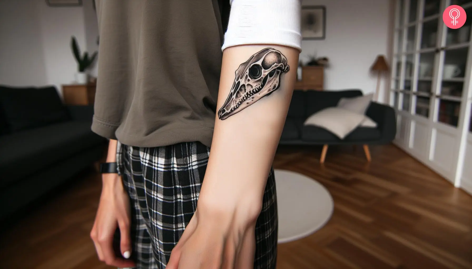 Pike skull tattoo on the forearm of a man