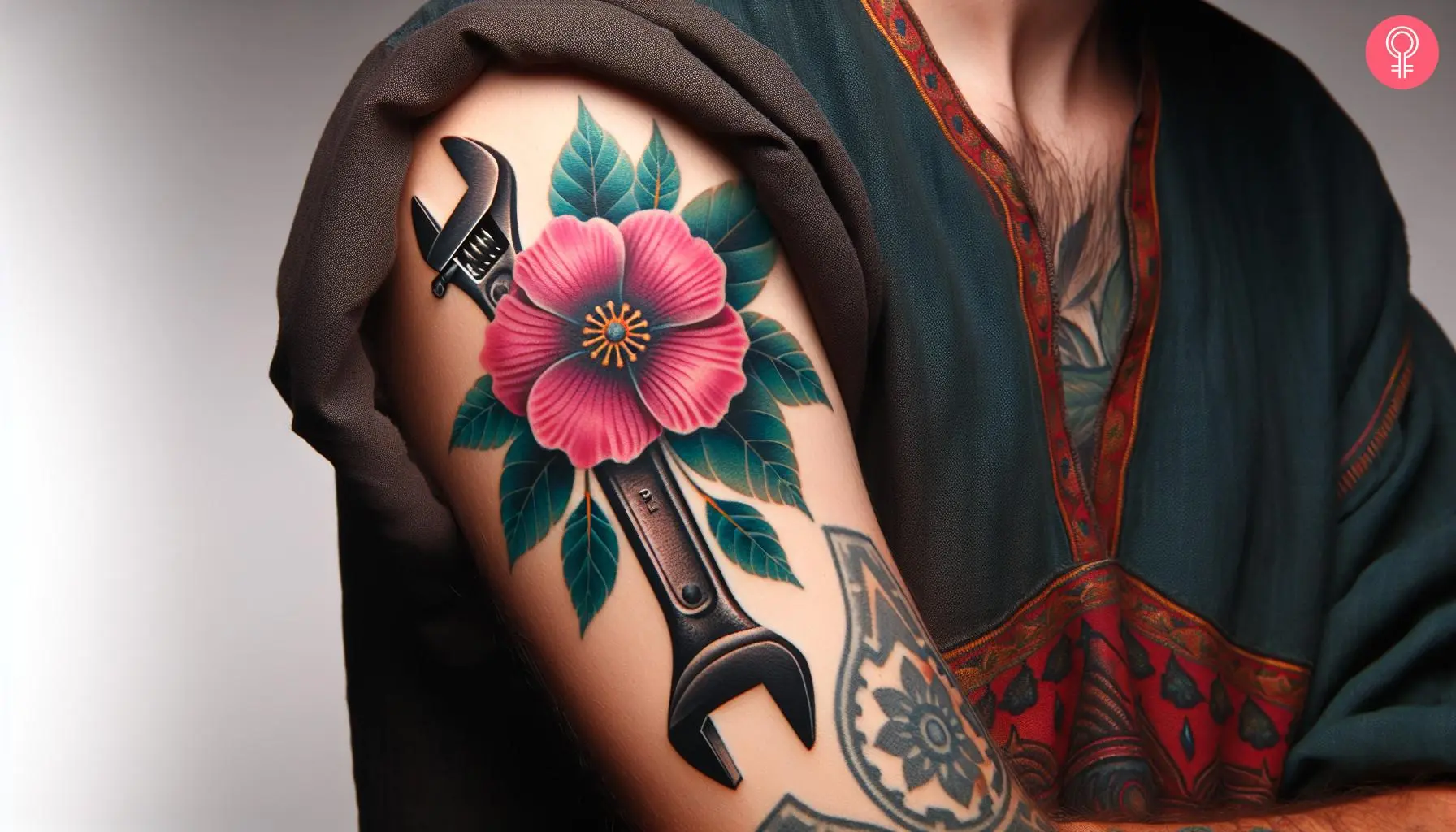 Pink Flower Wrench Tattoo