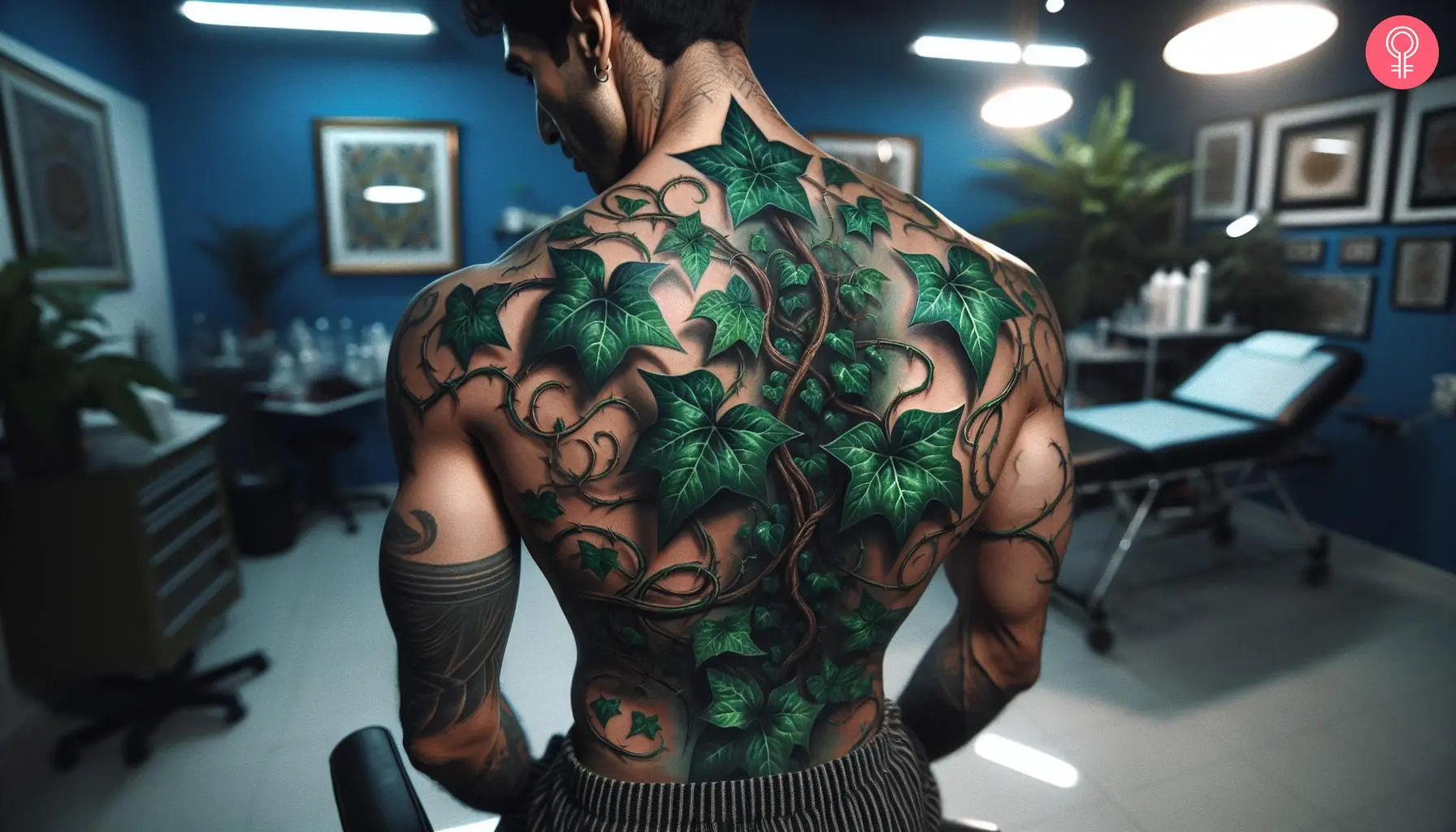 Poison ivy vines tattoo on the back of a man