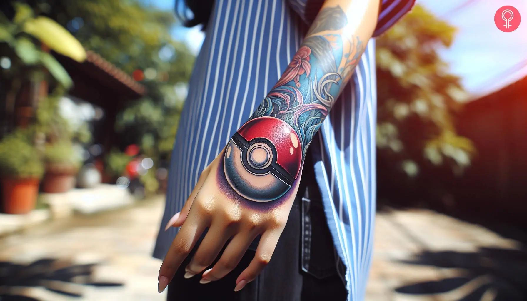 Pokeball tattoo on a woman’s hand