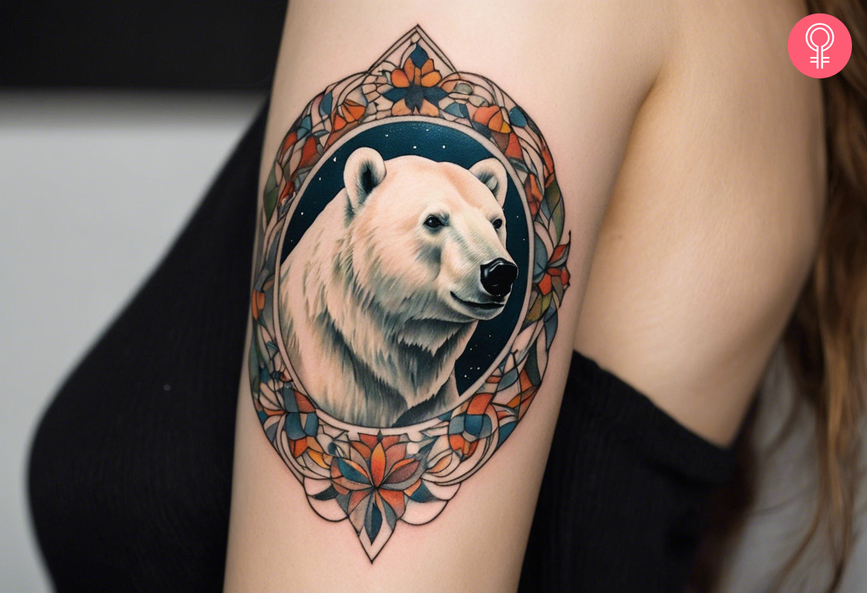 Polar bear tattoo on the upper arm