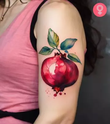 Woman with a Labrador tattoo on the upper arm