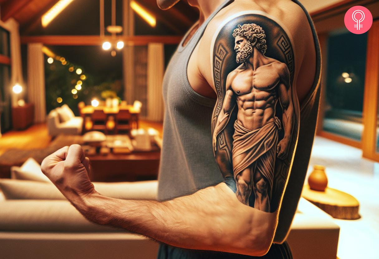 Prometheus tattoo on a man's biceps