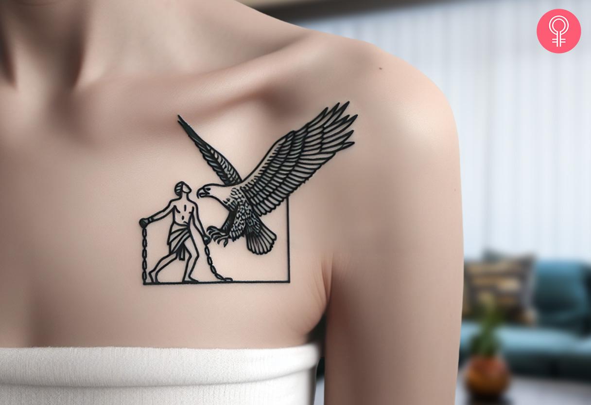 Prometheus and eagle tattoo on front shoulder