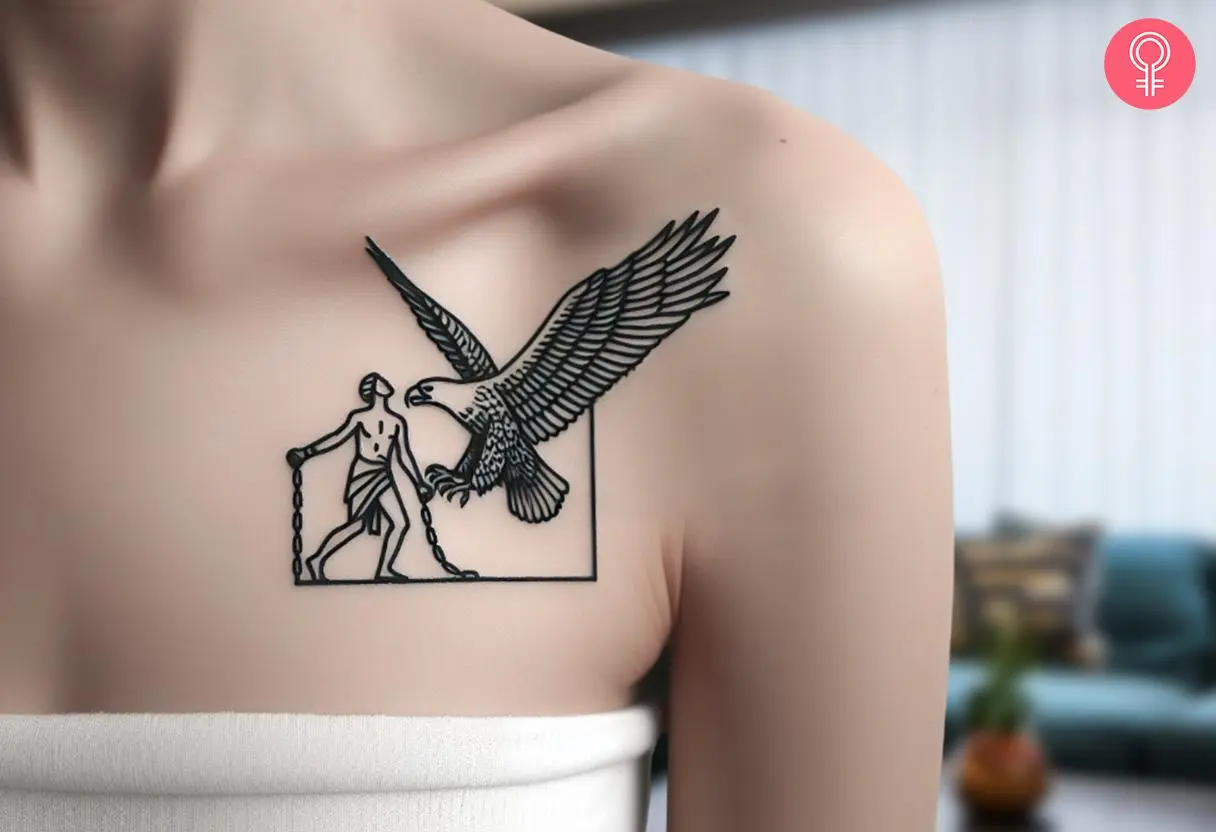 Prometheus and eagle tattoo on the front shoulder