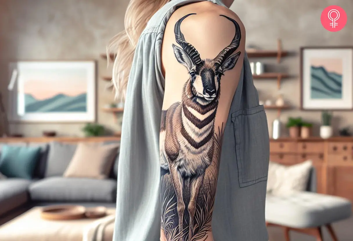 Pronghorn antelope tattoo on the upper arm