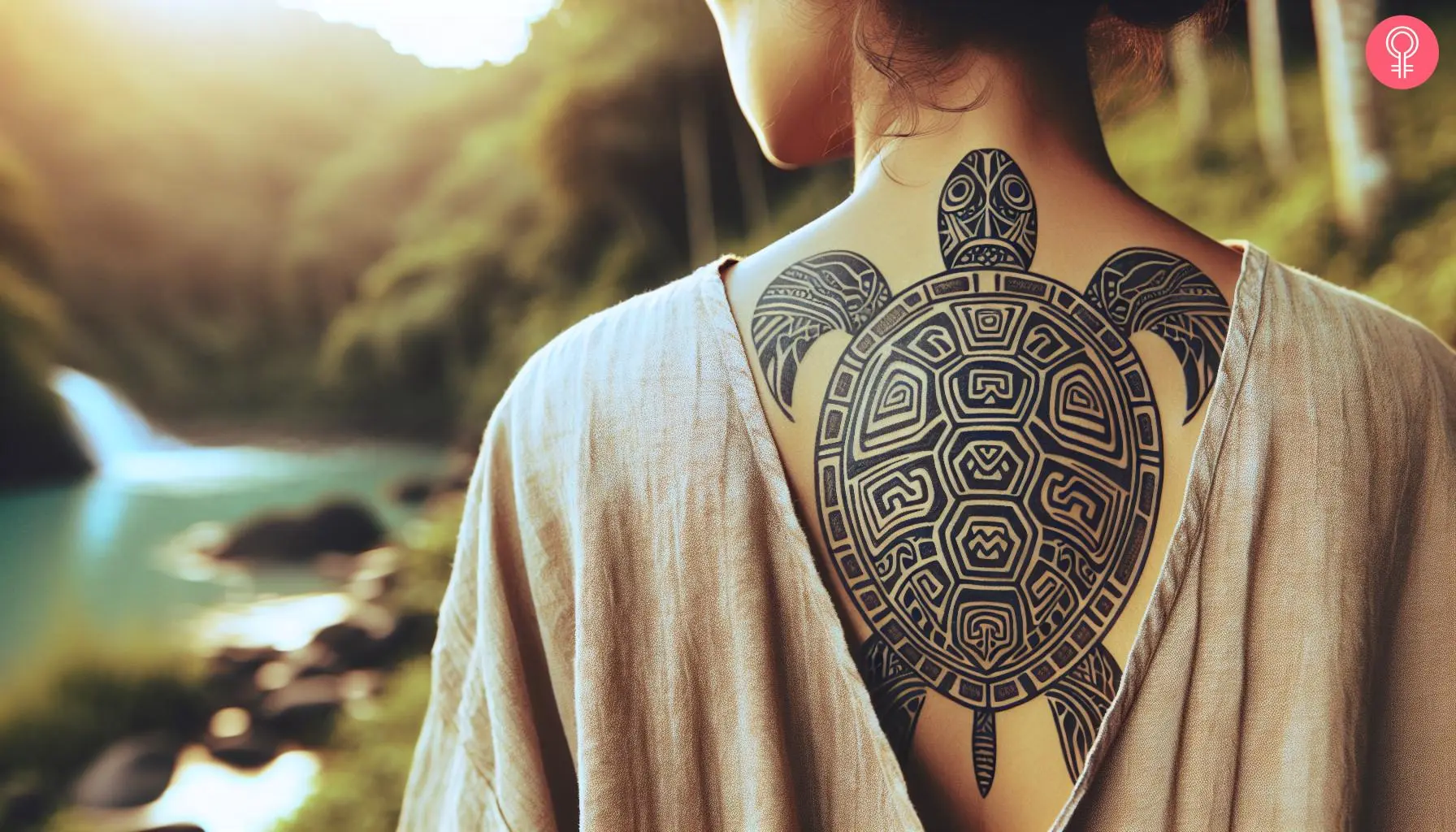 A woman with a puerto rican taino turtle tattoo on her back