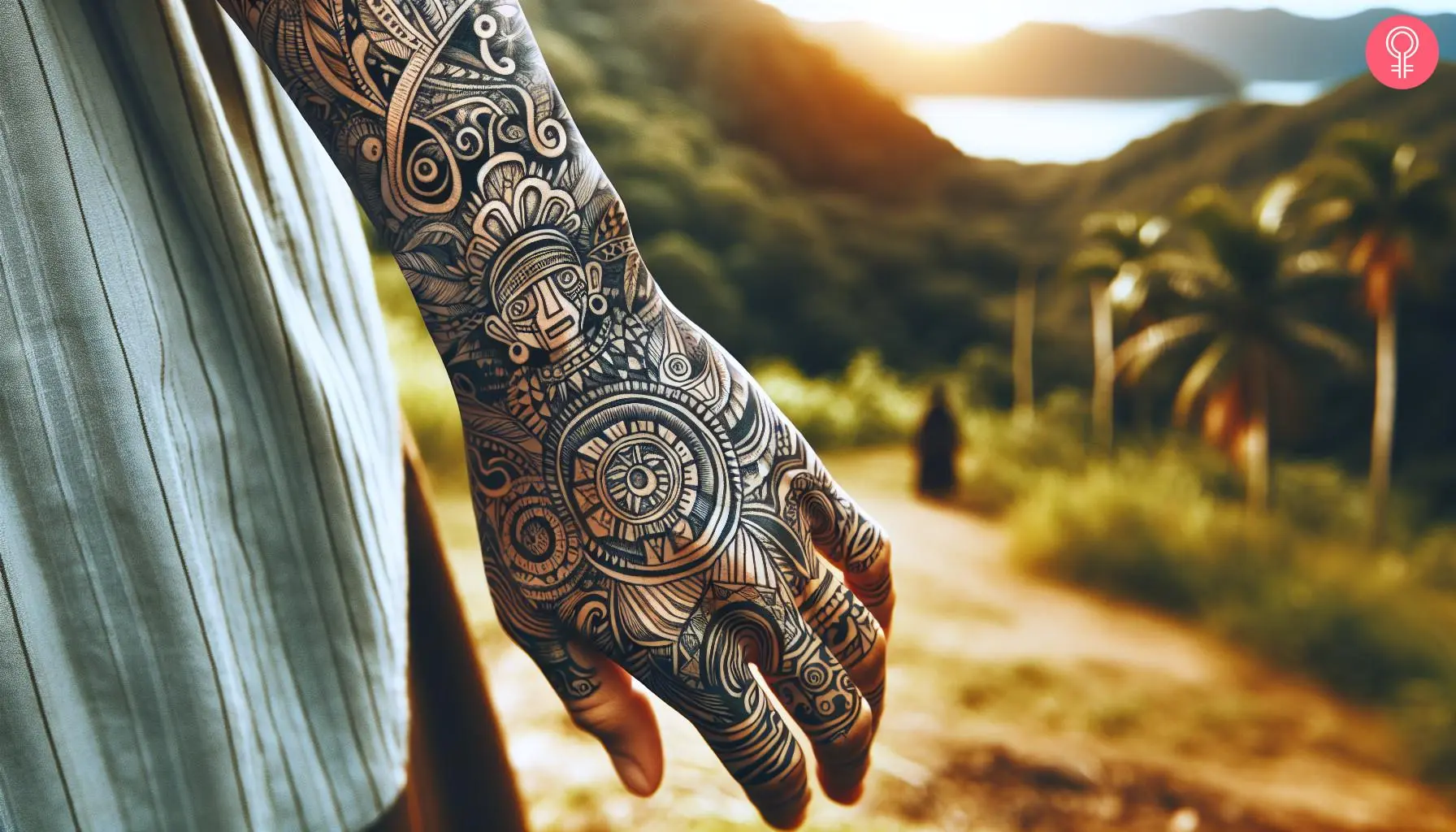 A woman with a puerto rican taino tattoo on her lower arm