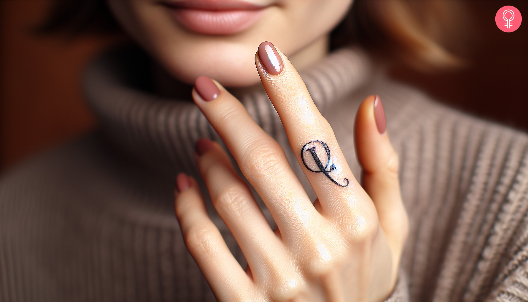 Woman with Q tattoo on her finger