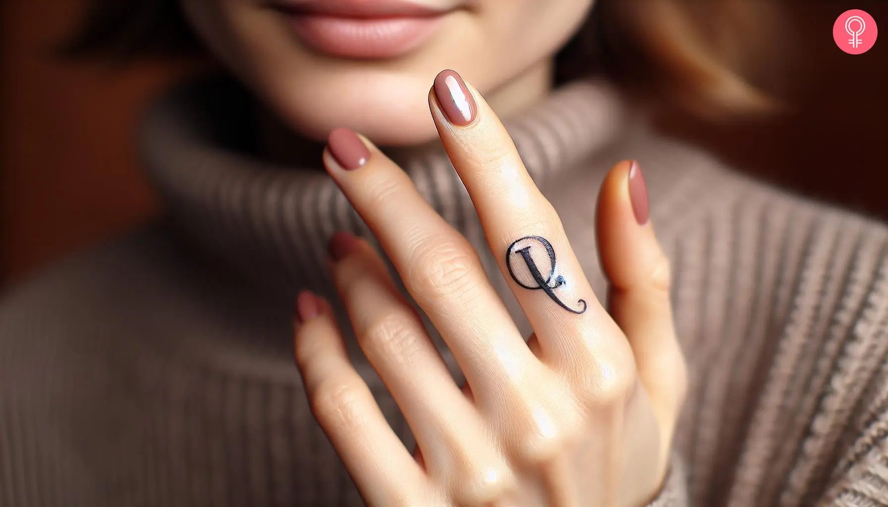 Woman with Q tattoo on her finger