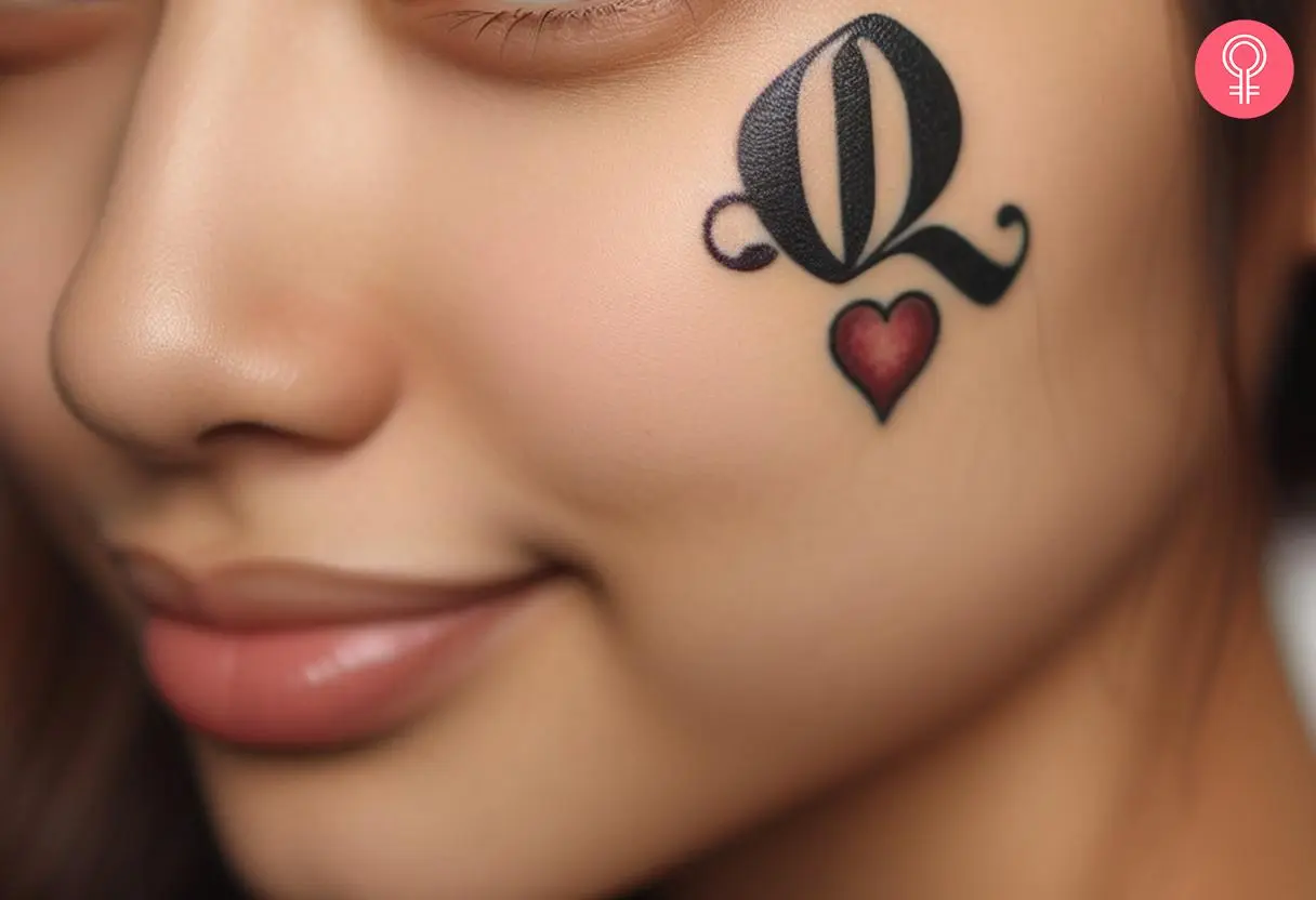 Woman with Queen of Hearts face tattoo