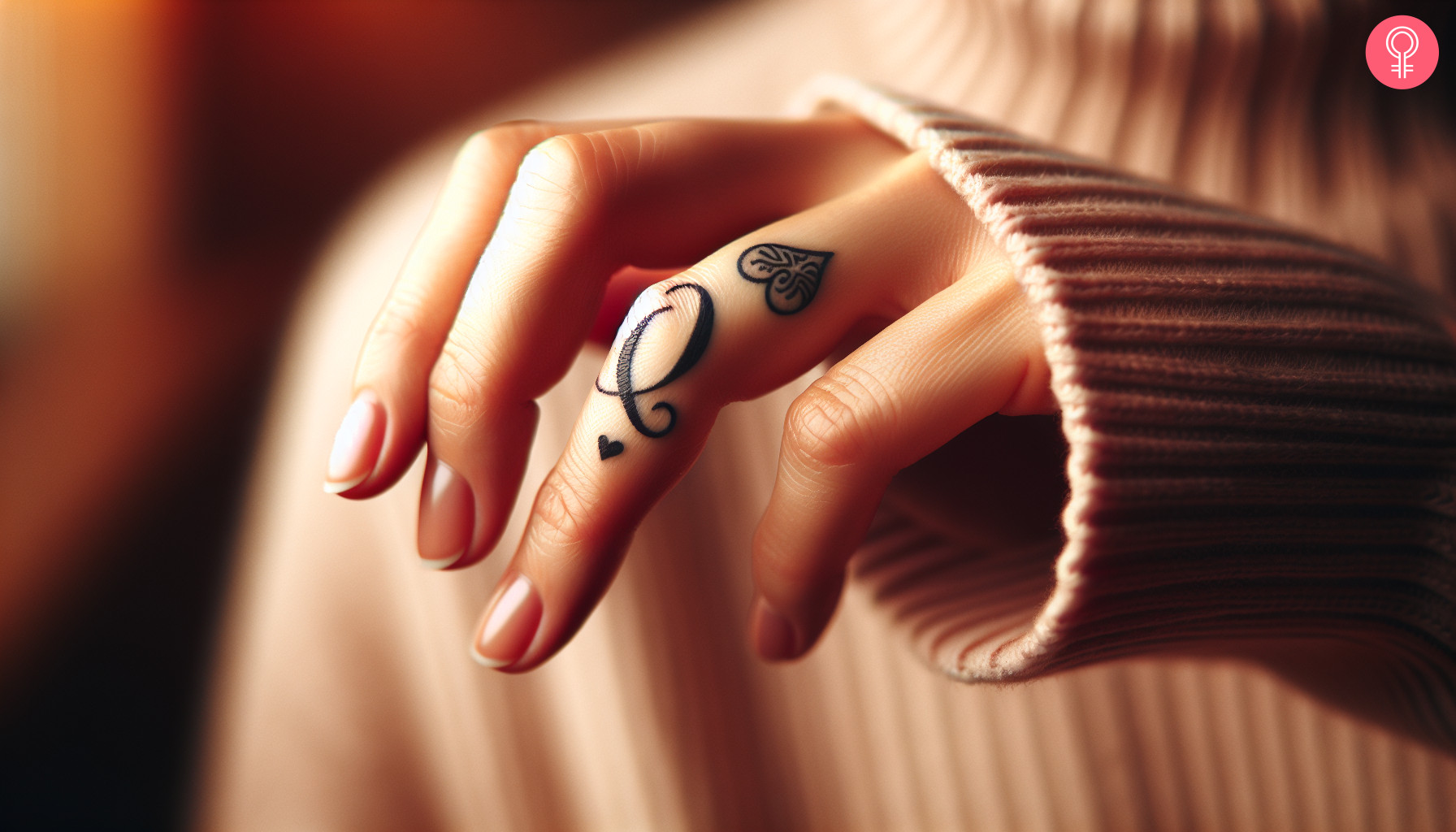 Woman with Queen of Hearts finger tattoo