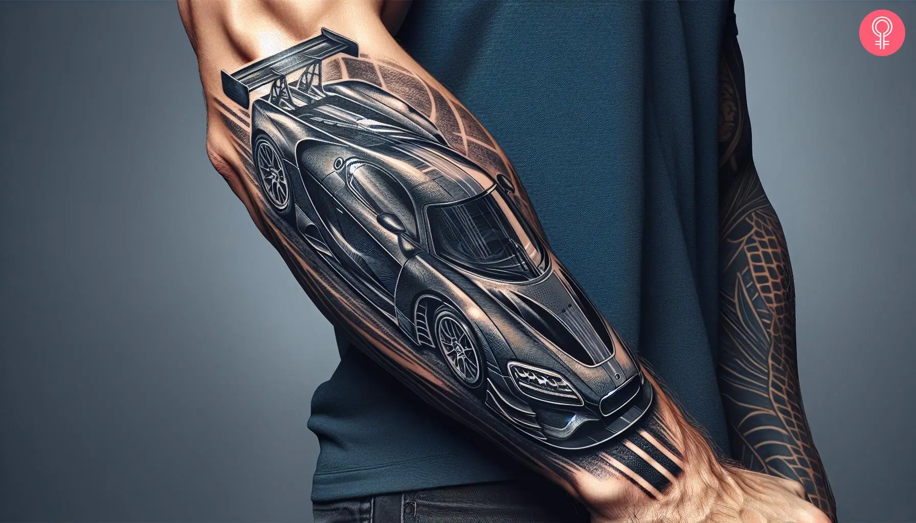 Race car tattoo on the forearm